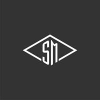 Initials SM logo monogram with simple diamond line style design vector