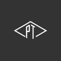 Initials PT logo monogram with simple diamond line style design vector