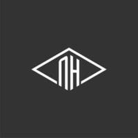 Initials NH logo monogram with simple diamond line style design vector
