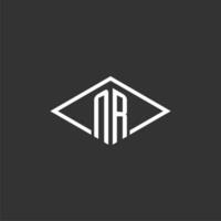 Initials NR logo monogram with simple diamond line style design vector