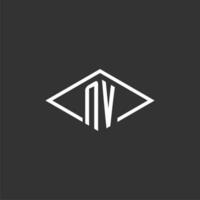 Initials NV logo monogram with simple diamond line style design vector