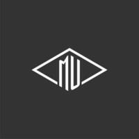 Initials MU logo monogram with simple diamond line style design vector