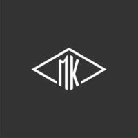 Initials MK logo monogram with simple diamond line style design vector