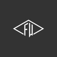 Initials FW logo monogram with simple diamond line style design vector