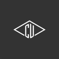 Initials CU logo monogram with simple diamond line style design vector