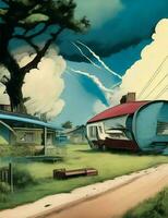 tornado passing through the trailer park illustration photo