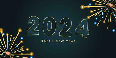 Happy new year 2024 with shiny gold numbers. Shiny gold 2024 new year greetings on black background. vector