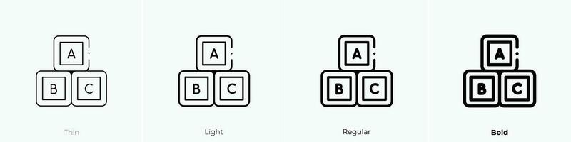 abc block icon. Thin, Light, Regular And Bold style design isolated on white background vector