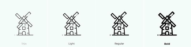 windmill icon. Thin, Light, Regular And Bold style design isolated on white background vector