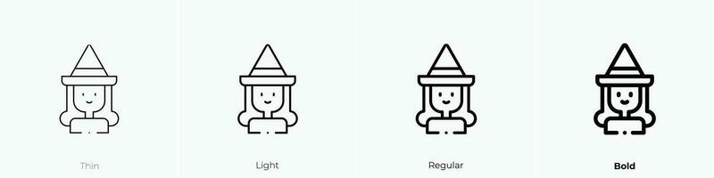 witch icon. Thin, Light, Regular And Bold style design isolated on white background vector