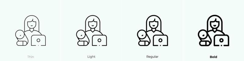 working mother icon. Thin, Light, Regular And Bold style design isolated on white background vector