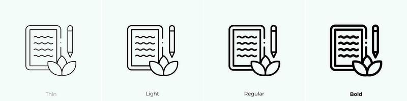 escritura icono. delgado, luz, regular y negrita estilo diseño aislado en blanco antecedentes vector