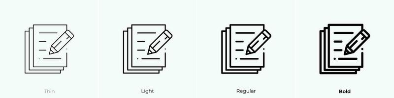 escribir icono. delgado, luz, regular y negrita estilo diseño aislado en blanco antecedentes vector