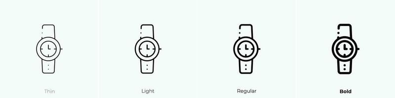 reloj de pulsera icono. delgado, luz, regular y negrita estilo diseño aislado en blanco antecedentes vector