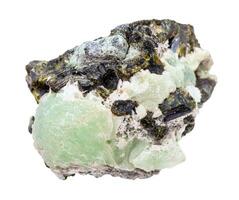 rough Prehnite in Epidote crystals isolated photo