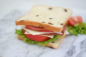 Sandwich with ham, cheese, tomato and lettucele background photo