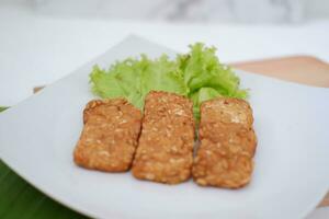 tempe goreng frito tempeh indonesio vegetariano comida foto