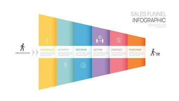 Infographic Sales funnel diagram template for business. Modern  Timeline 6 step level, digital marketing data, presentation vector infographics.