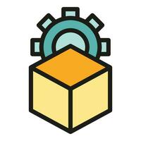 Edit cube gear icon vector flat