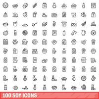 100 soy icons set, outline style vector