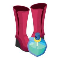 Winter shoes icon isometric vector. High women winter boot and perfume bottle vector