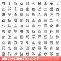 100 constructor icons set, outline style vector