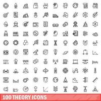 100 theory icons set, outline style vector