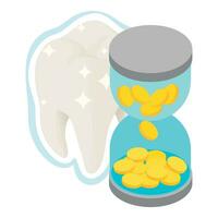 Prevention concept icon isometric vector. Human tooth and hourglass with coin vector