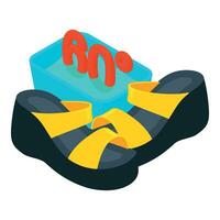 Women footgear icon isometric vector. Yellow women heeled sandal and water basin vector