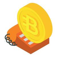 Bytecoin cryptocurrency icon isometric vector. Bytecoin coin and landline phone vector