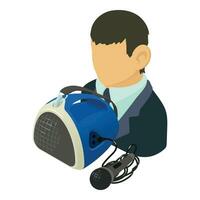 Candidate speech icon isometric vector. Man candidate character with loudspeaker vector