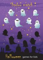 Halloween set, puzzle for children. Match a shadow to each of the ghosts. The development of logic, counting and attention in preschoolers. Fun entertainment for kids vector