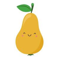 Cute pear in kawaii style. Clipart image isolated on white background. vector