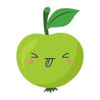 Cute apple in kawaii style. Clipart image isolated on white background. vector