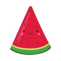 Slice of watermelon in kawaii style. Clipart image isolated on white background. vector