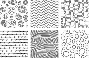 Abstract doodle seamless patterns set. Vector hand drawn simple illustration. Freehand scribble patterns.