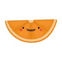 Slice of orange in kawaii style. Clipart image isolated on white background. vector