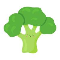 Cute broccoli in kawaii style. Clipart image isolated on white background. vector