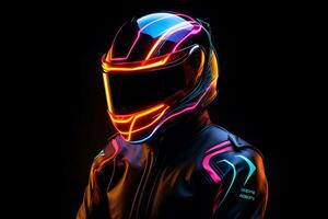 luminous helmet on black background. ai generative photo