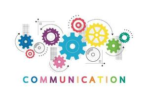 Vector illustration of a communication concept. The word communication with colorful dialog speech bubbles