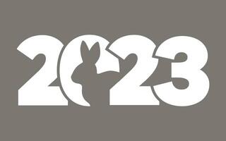 2023 logo with rabbit. A cool and stylish white icon. The Chinese new year 2023. Vector graphic illustration.