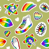 lgbt symbols and stickers. vector seamless background. support for lgbt. for background, fabric, wrapping paper. colorful modern illustration design.