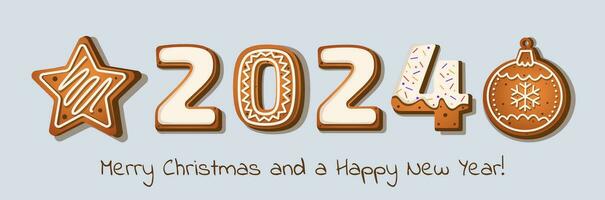 gingerbread cookies in the form of numbers 2024 in cartoon style on a white background vector