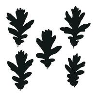 Vector image of black silhouettes of a realistic shape of oak leaves. Seasonal decorative background