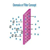 Osmosis or filter concept on white background. Small particles go through the pores. Chemistry concept. vector