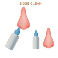 Clean dirt from your nose, spray the saline into the nose. Season of colds and flu, seasonal illness. Nose Spray.Template for advertisement or web banner vector