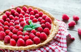 Raspberry tart with custard photo