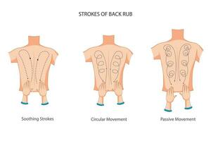 Relax and rejuvenate with a soothing back massage, melting away tension and stress, leaving you feeling blissfully refreshed. types of strokes of back rub. vector
