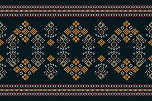 Ethnic geometric fabric pattern Cross Stitch.Ikat embroidery Ethnic oriental Pixel pattern blue background. Abstract,vector,illustration. Texture,clothing,frame,decoration,motifs,silk wallpaper. vector