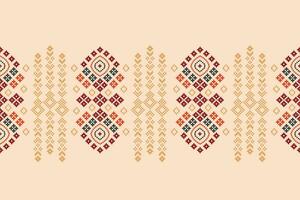 Ethnic geometric fabric pattern Cross Stitch.Ikat embroidery Ethnic oriental Pixel pattern brown cream background. Abstract,vector,illustration. Texture,clothing,frame,motifs,silk wallpaper. vector